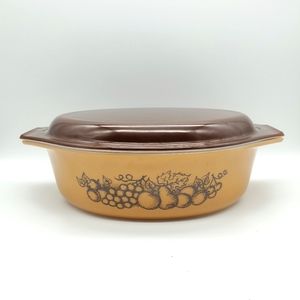 Pyrex Old Orchard 2.5qt Casserole w/ Original Brown Lid